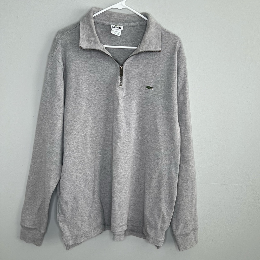 Lacoste Men’s Grey Quarter Zip Sweatshirt XXL Pockets Cotton Crocodile Logo Gray